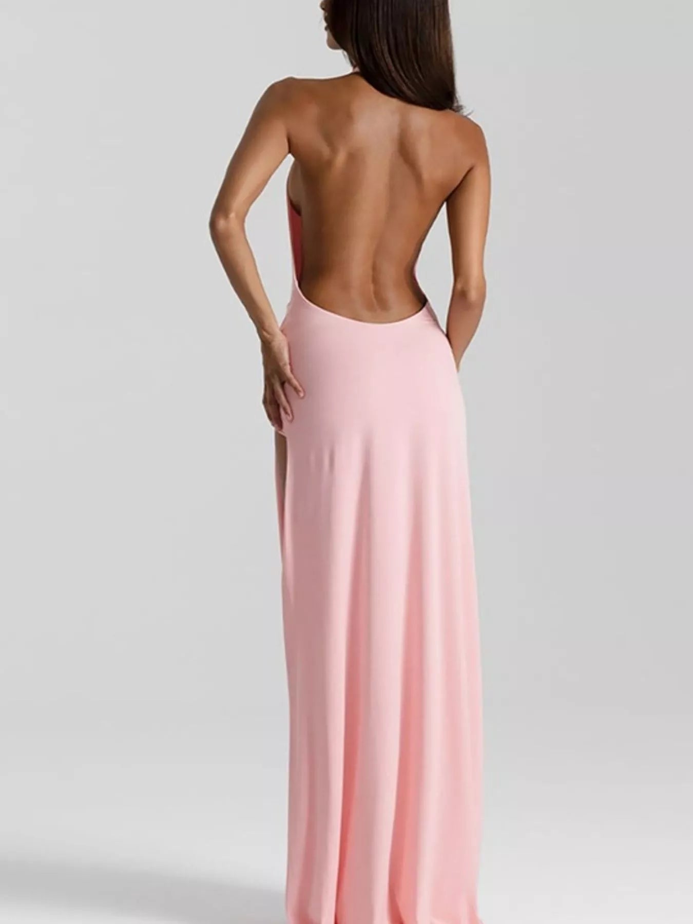 Split Backless Halter Neck Maxi Dress Trendsi