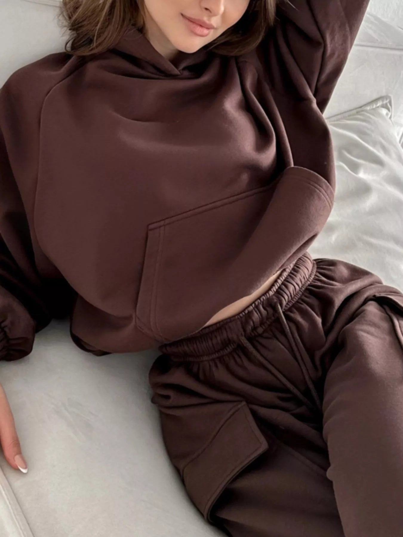 Kangaroo Pocket Hoodie and Joggers Set Trendsi