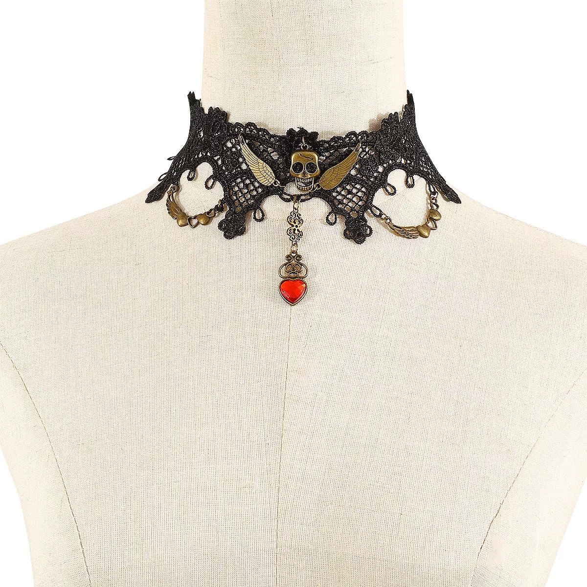 Halloween Lace Skull Necklace and Earrings Jewelry Set Trendsi