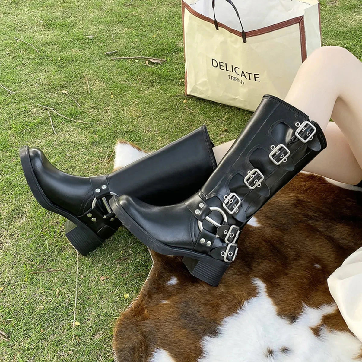 Round Toe Block Heels Boots