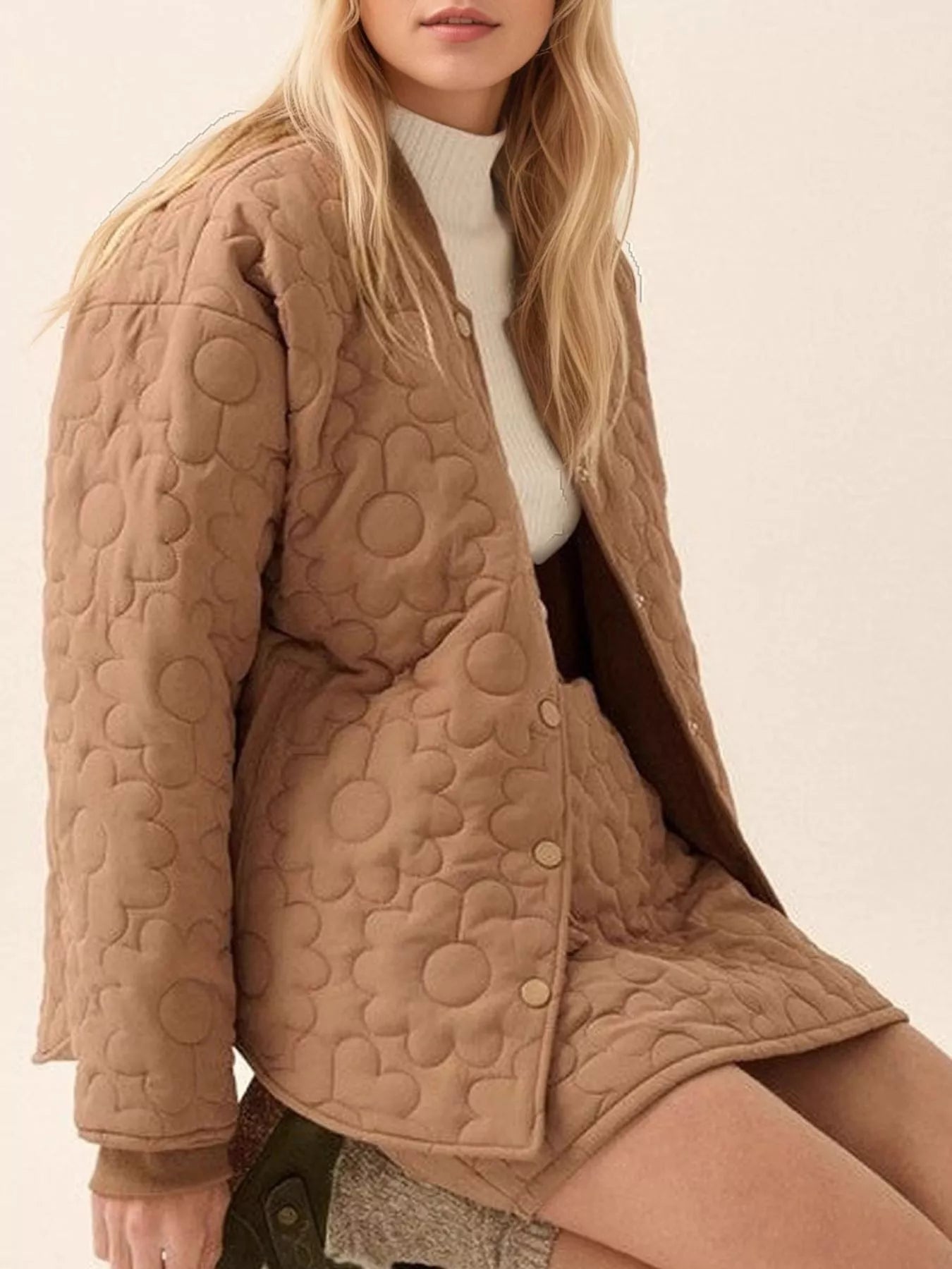 Textured Snap Down Outerwear Trendsi