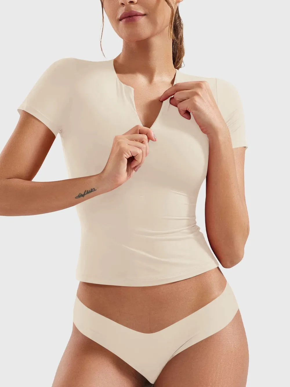 Lovelet Half Zip Short Sleeve T-Shirt Trendsi
