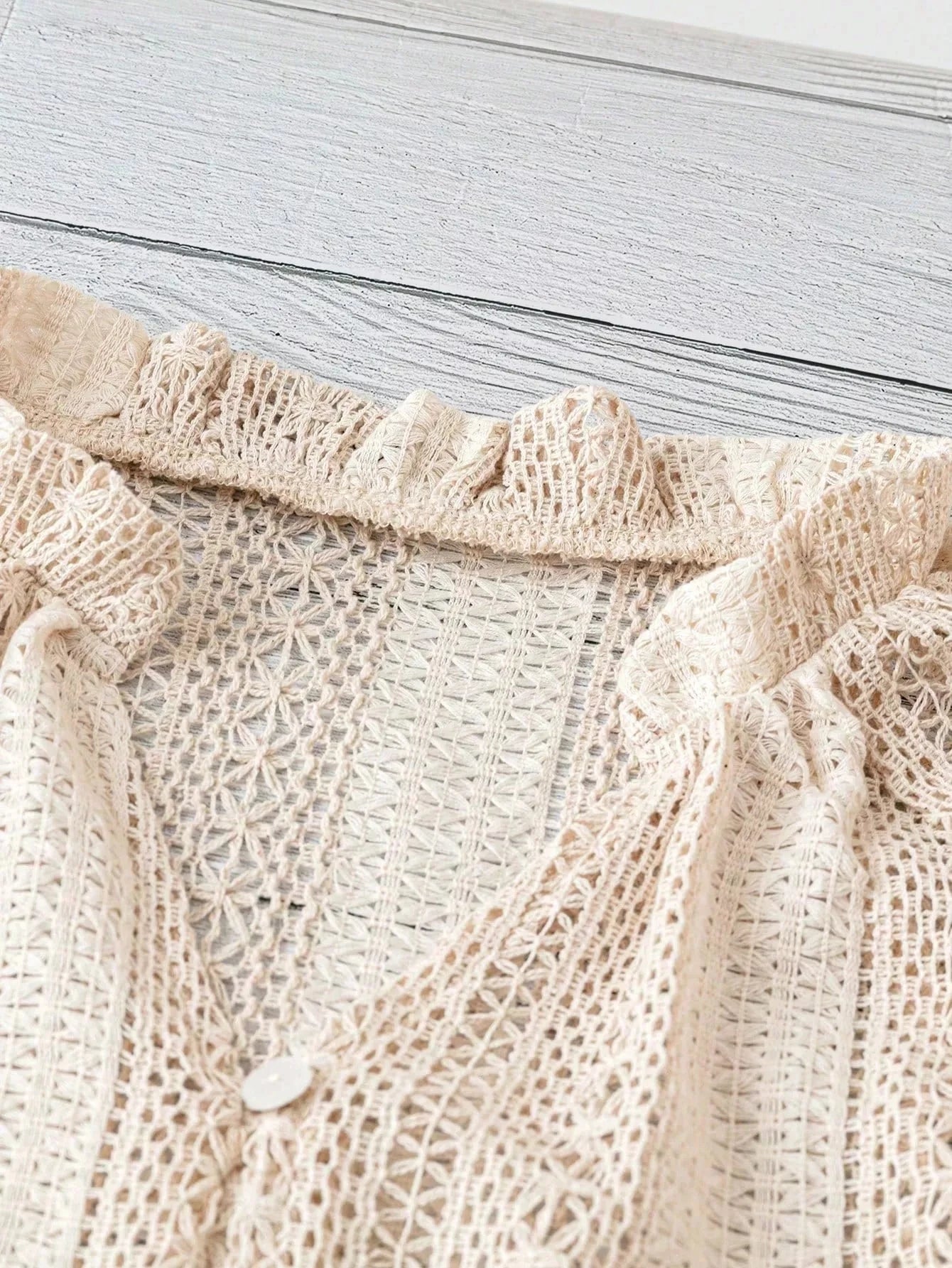 Lace Notched Long Sleeve Shirt