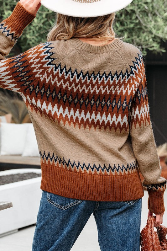 Western Aztec Geometric Colorblock Crewneck Sweate JUNIPER BLVD