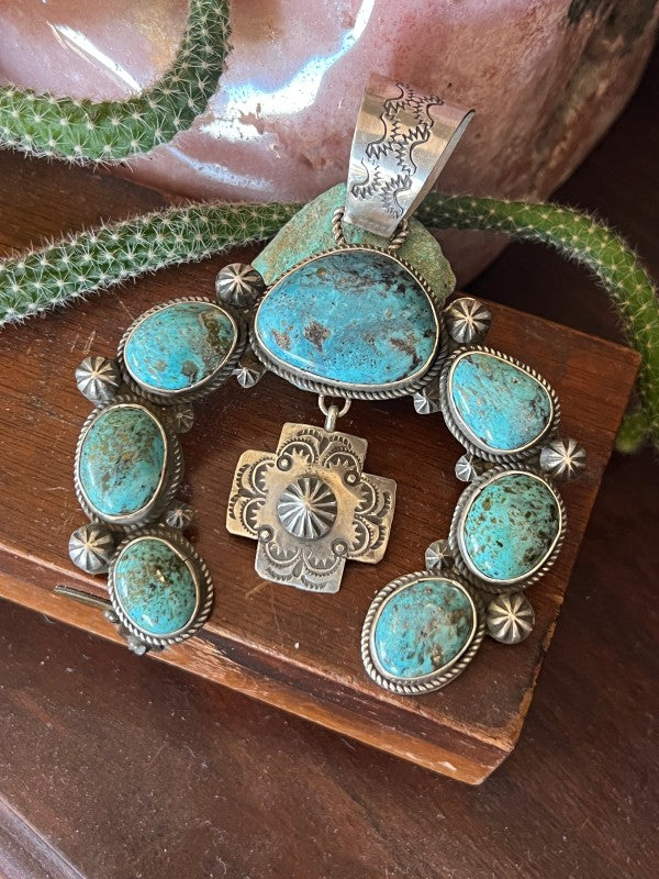 Apache Made Sterling Silver and Egyptian Turquoise Nizhoni Traders LLC