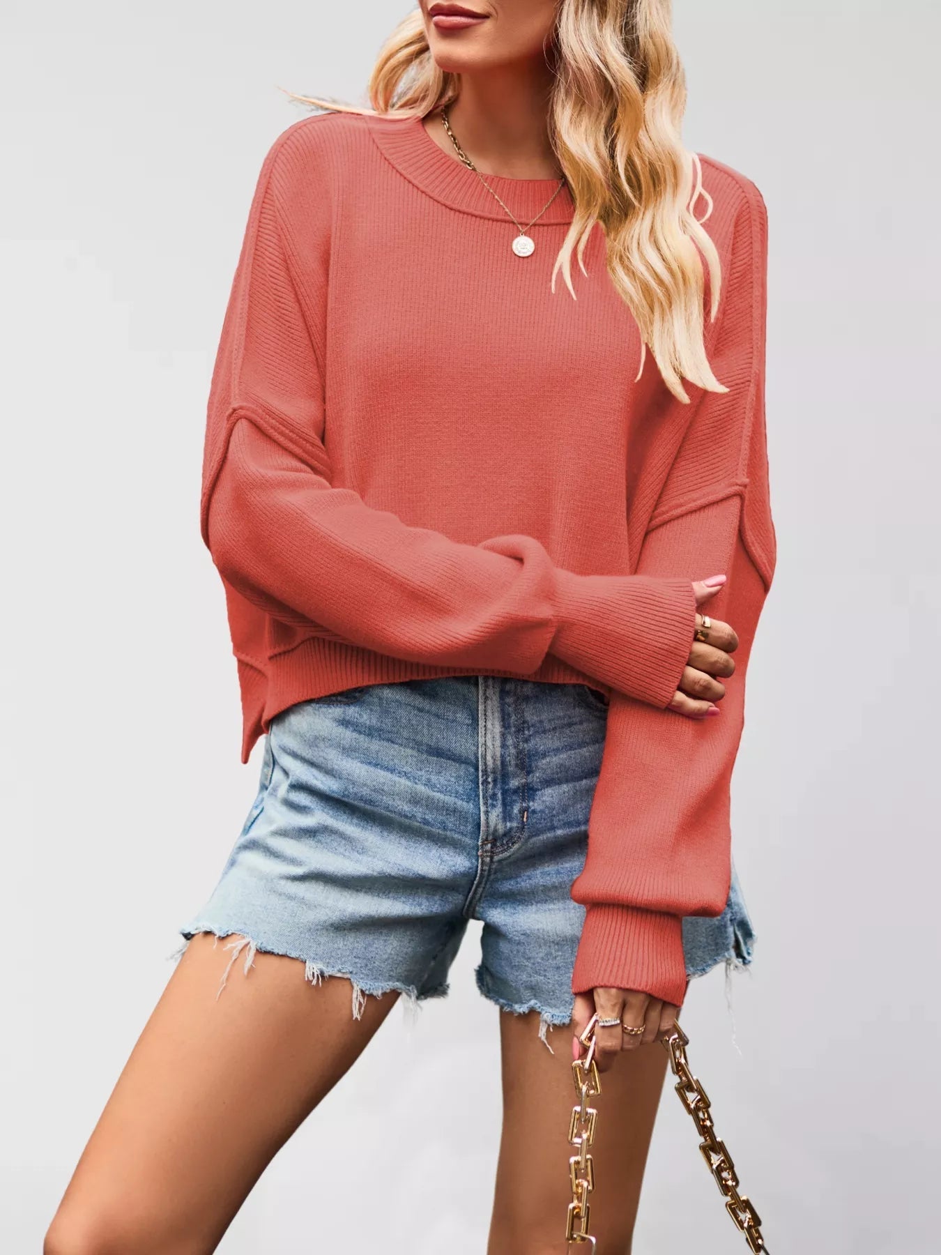 Round Neck Dropped Shoulder Sweater