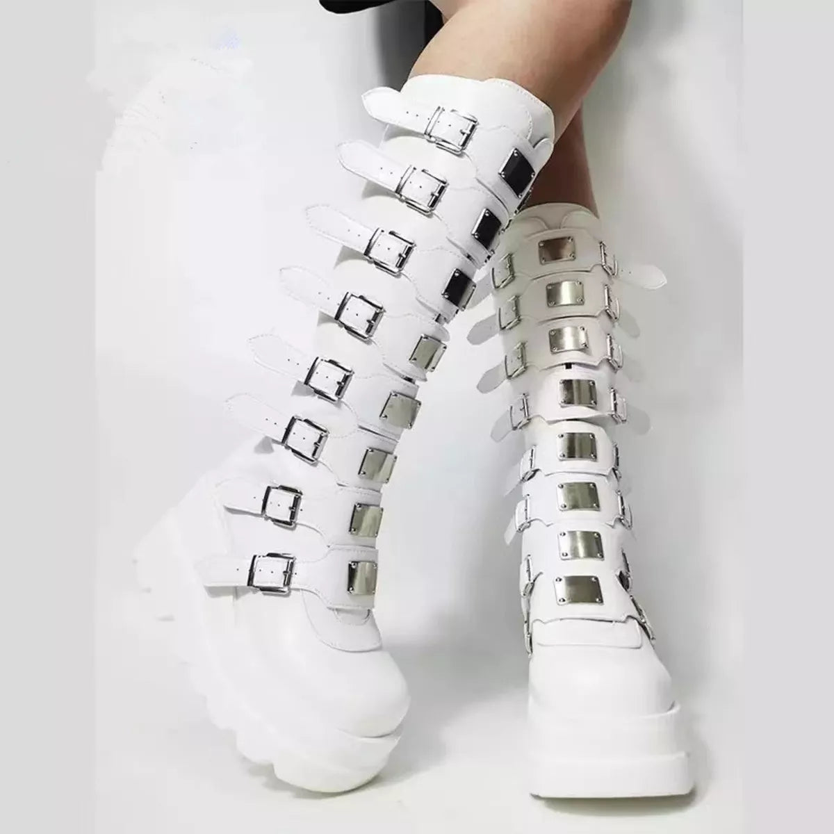 Multi-Buckle Platform Knee-High Boots Trendsi