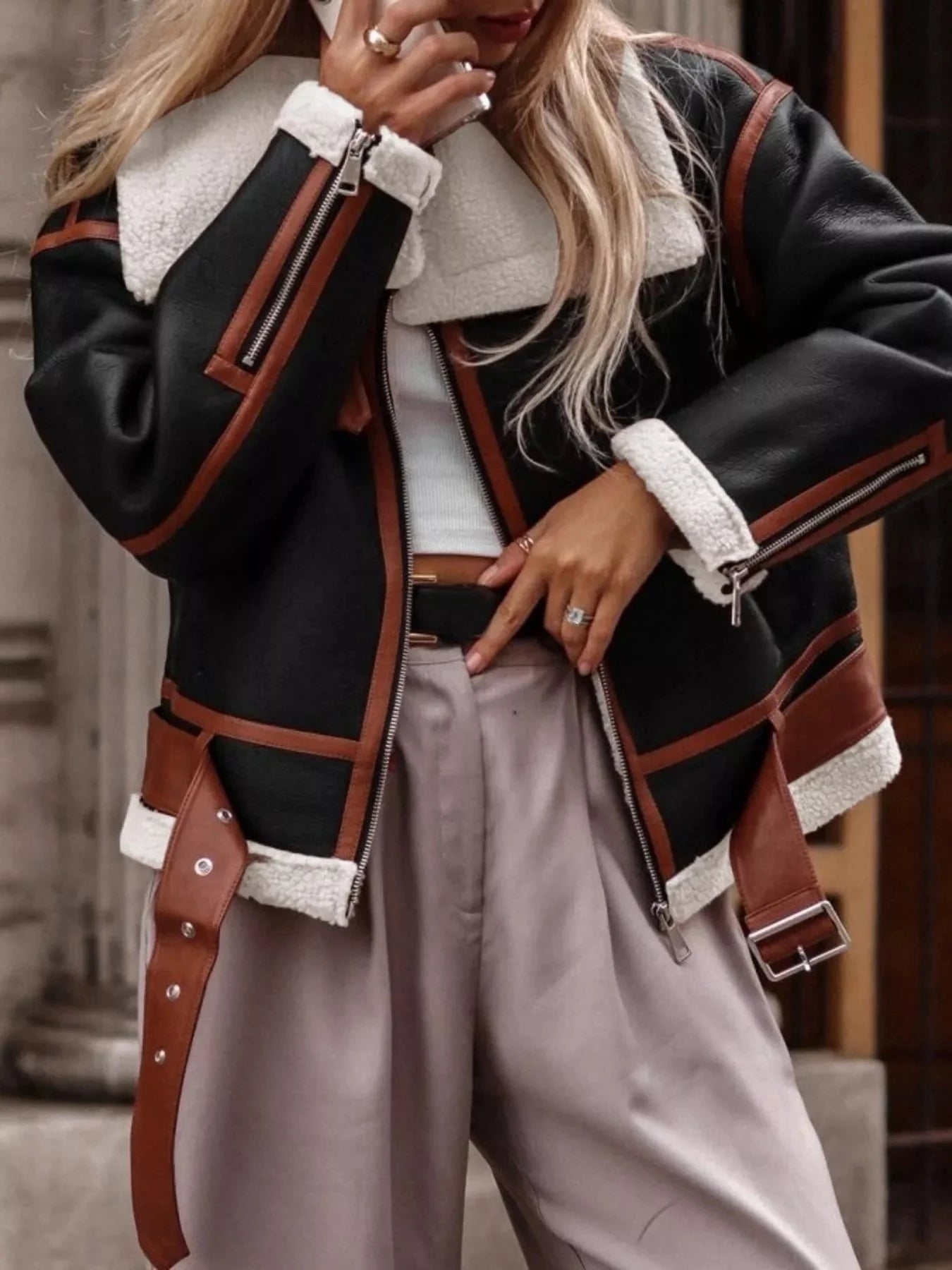 Shearling Lined Zip Up Jacket