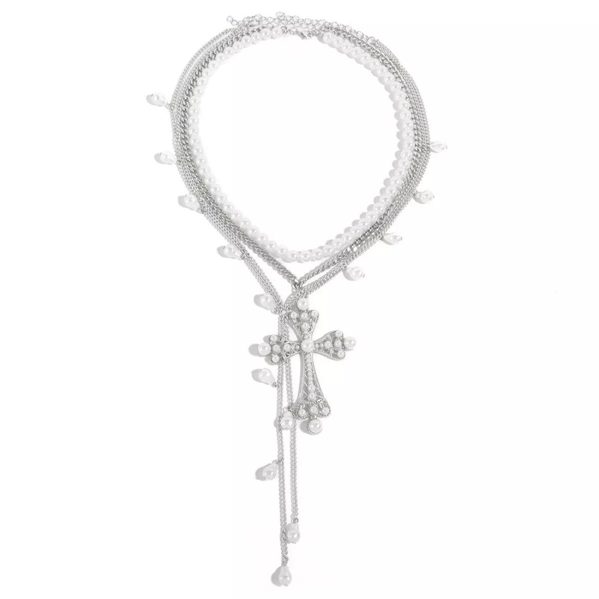Pearl Cross Pendant Necklace 3 Piece Set Trendsi