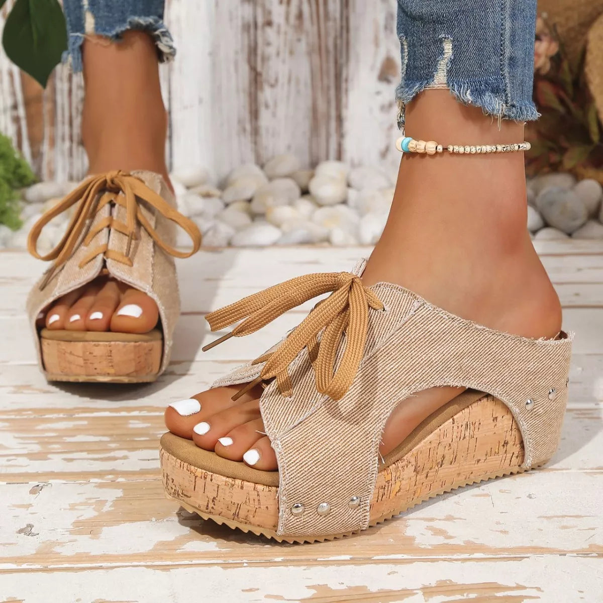 Lace Up Wedge Sandals Trendsi