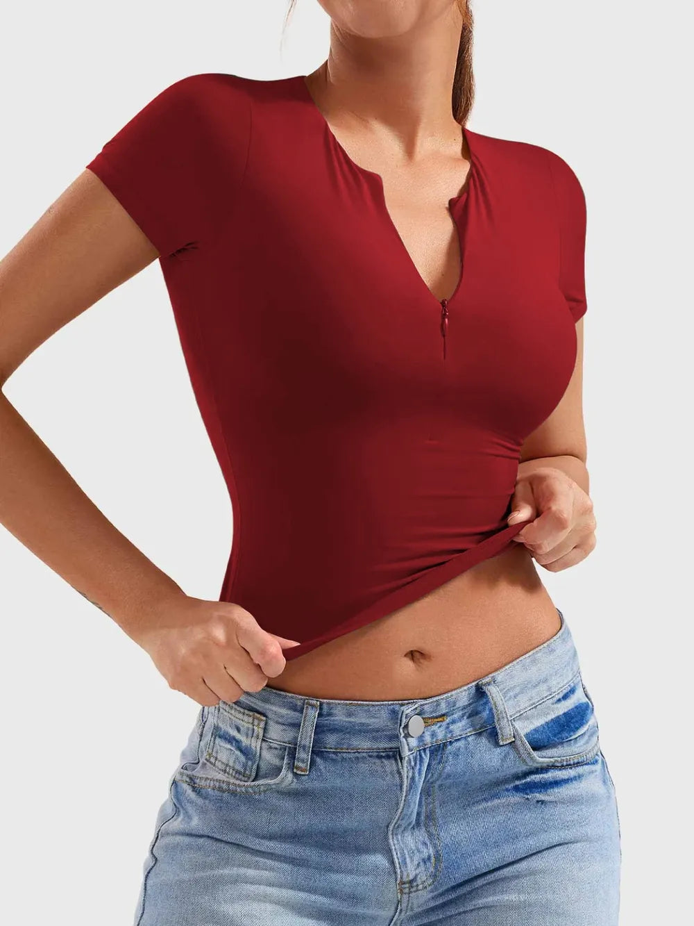 Lovelet Half Zip Short Sleeve T-Shirt Trendsi