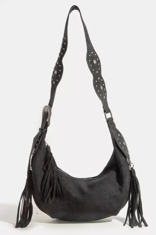 Fame Half Moon Fringe Buckle Strap Hobo Bag Trendsi