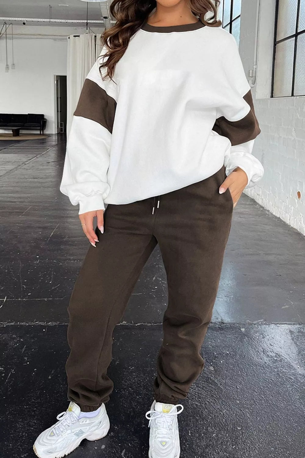 Drop Shoulder Loose Sweatshirt and Joggers Active Set Trendsi