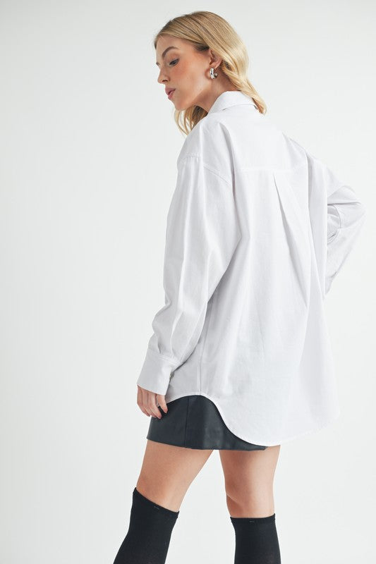 Aemi + Co High-Low Collared Neck Drop Shoulder Shirt Trendsi