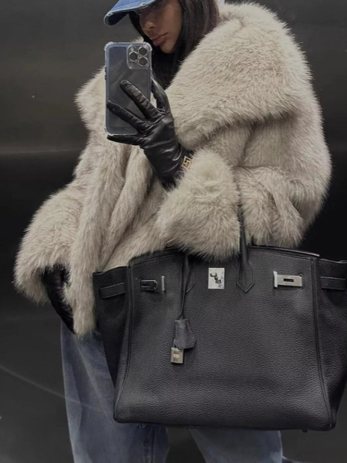 Fox Fur Collar Winter Outerwear Trendsi