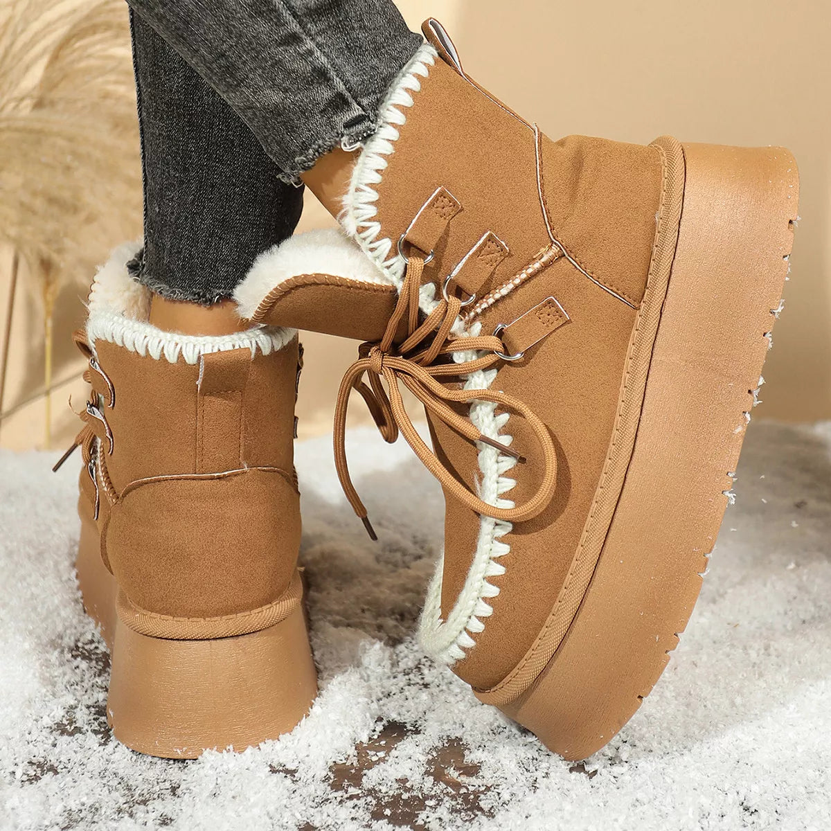 Sherpa Lined Platform Snow Boots Trendsi