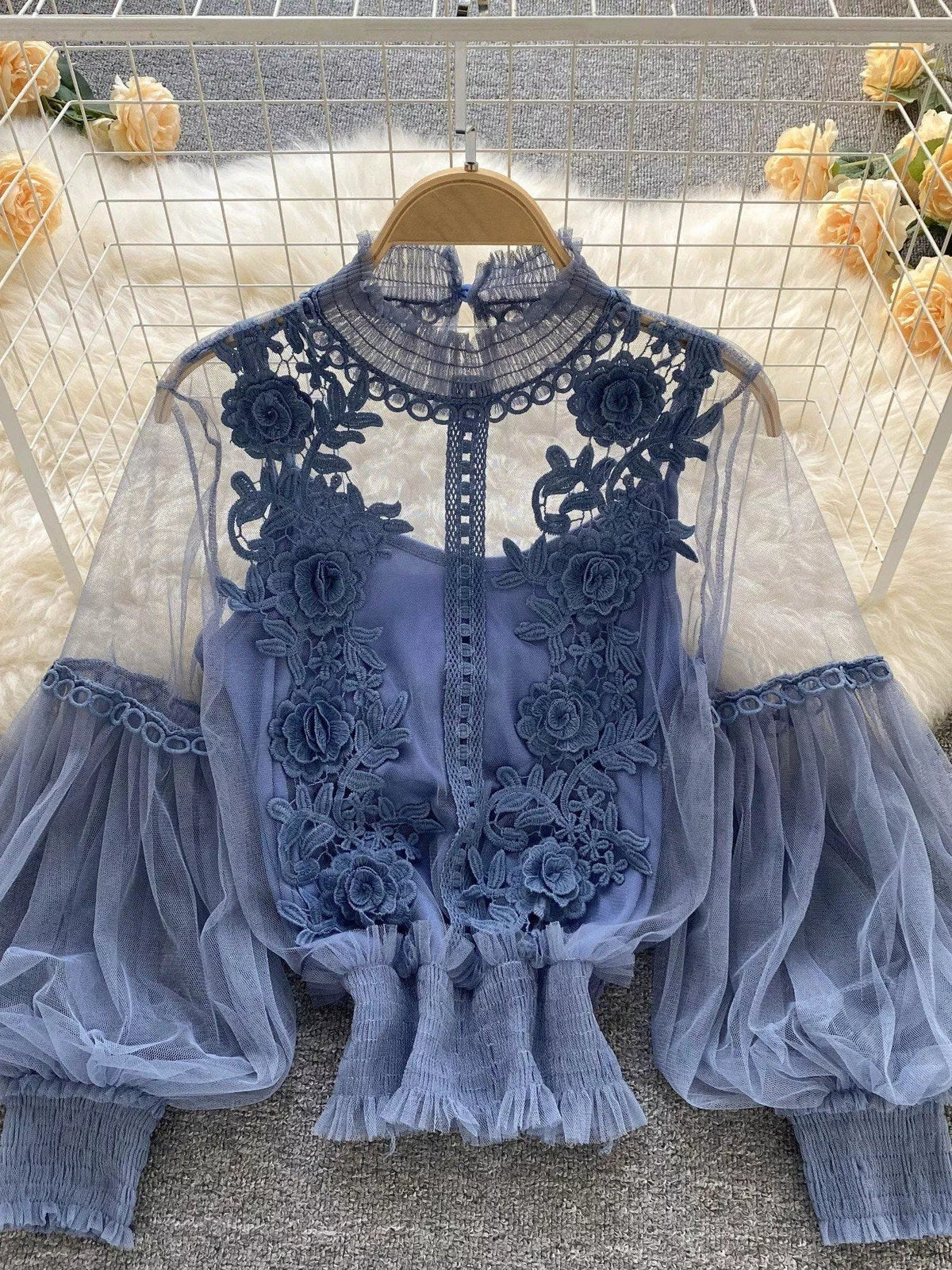 Floral Lace Blouse & Cami Set Trendsi