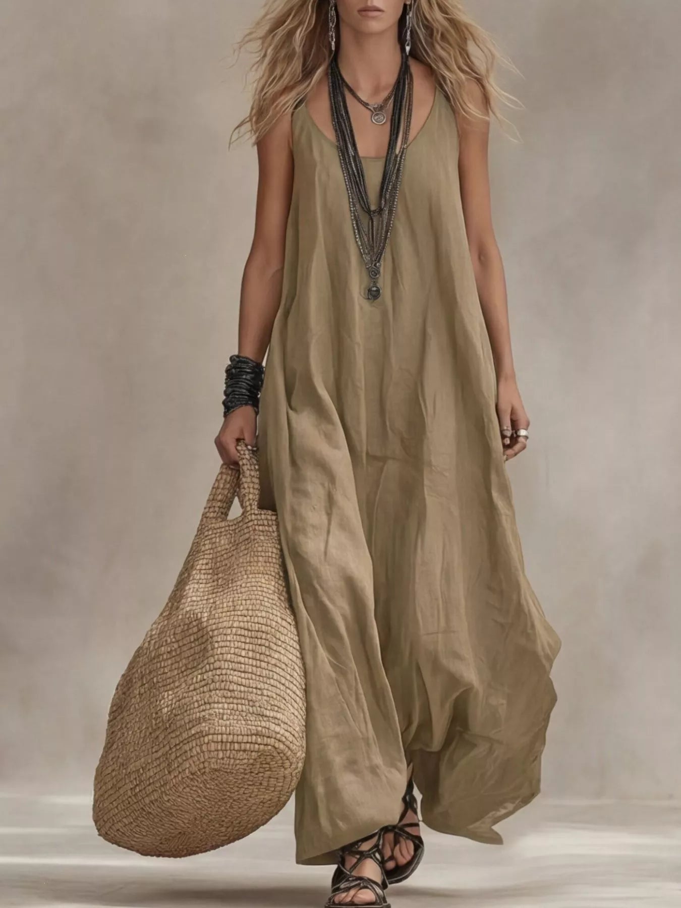 Full Size Scoop Neck Sleeveless Maxi Dress Plus Size Trendsi