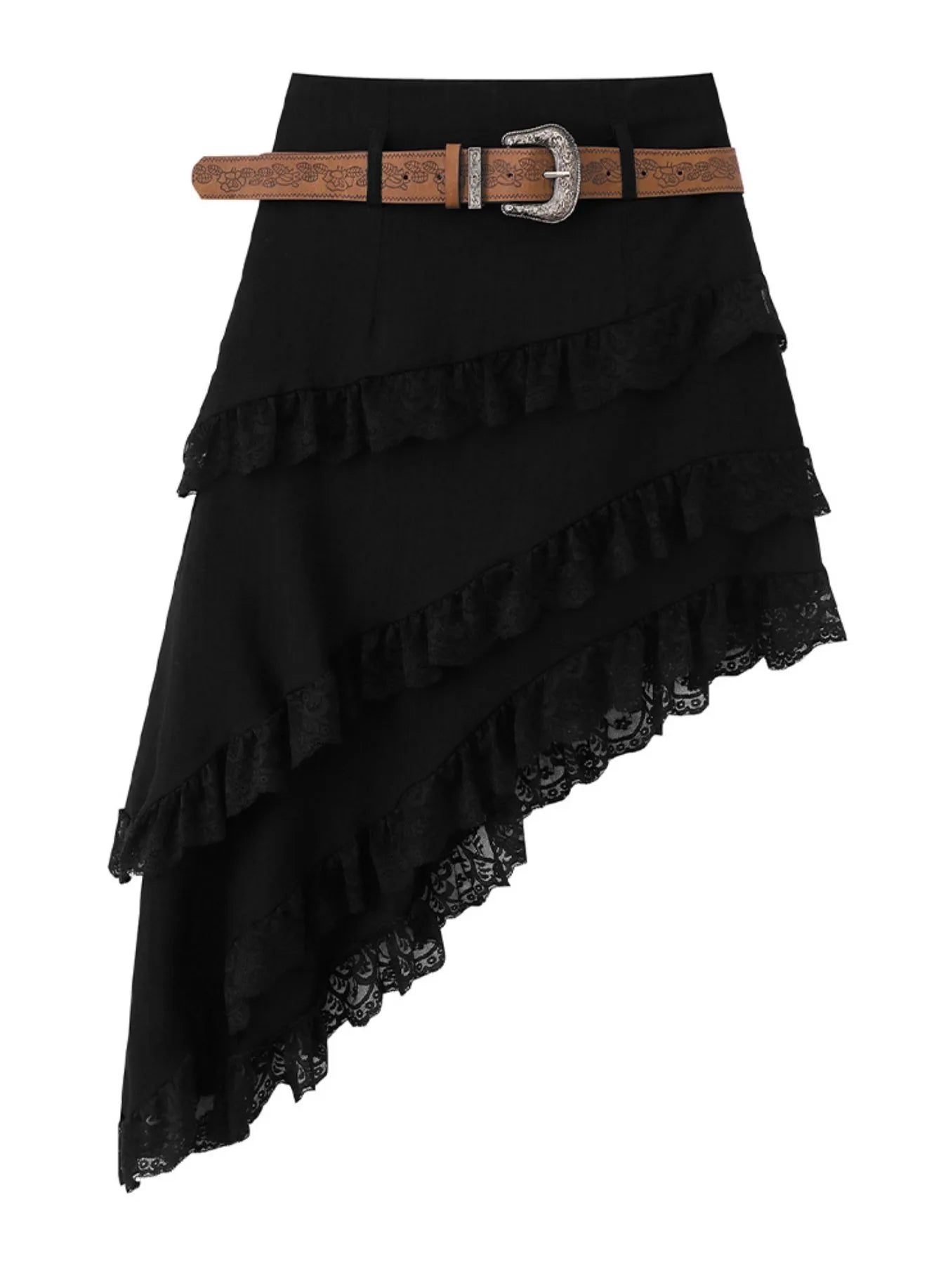 Asymmetrical Lace Ruffle Skirt