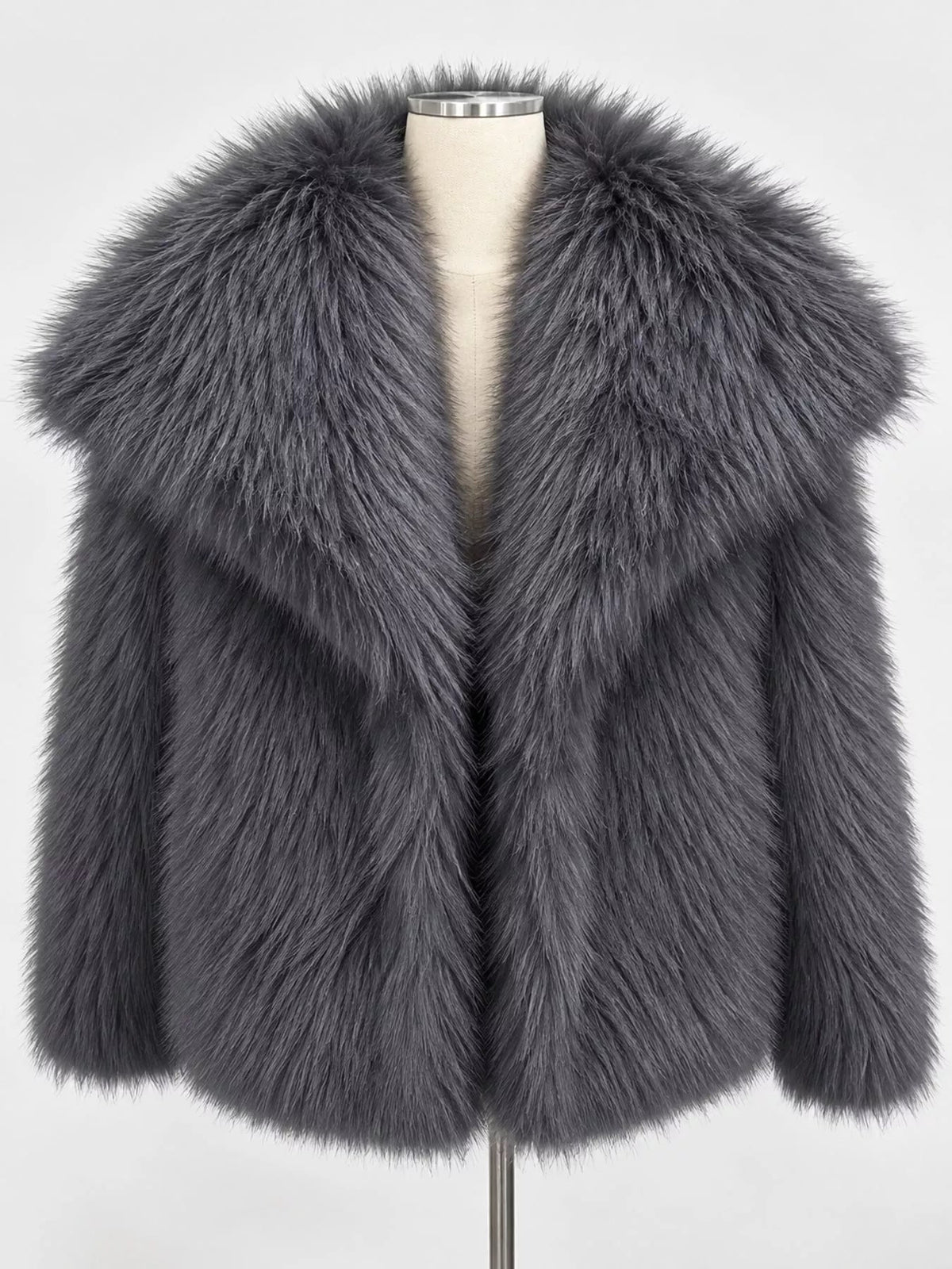 Fox Fur Collar Winter Outerwear Trendsi