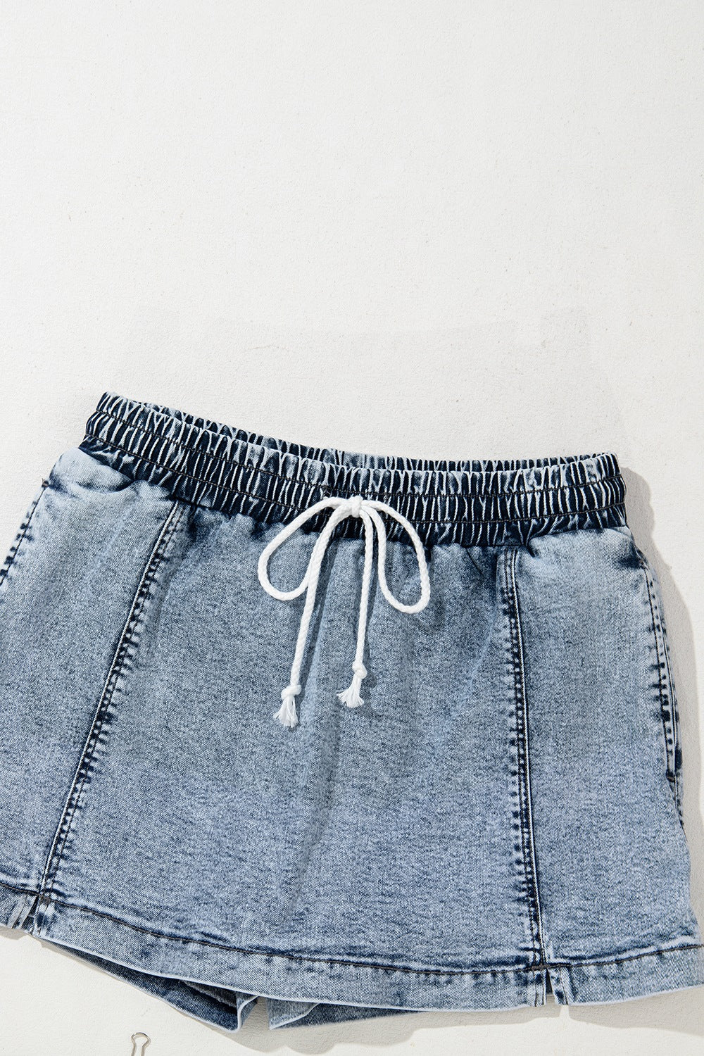 Drawstring High Waist Pocketed Denim Shorts Trendsi