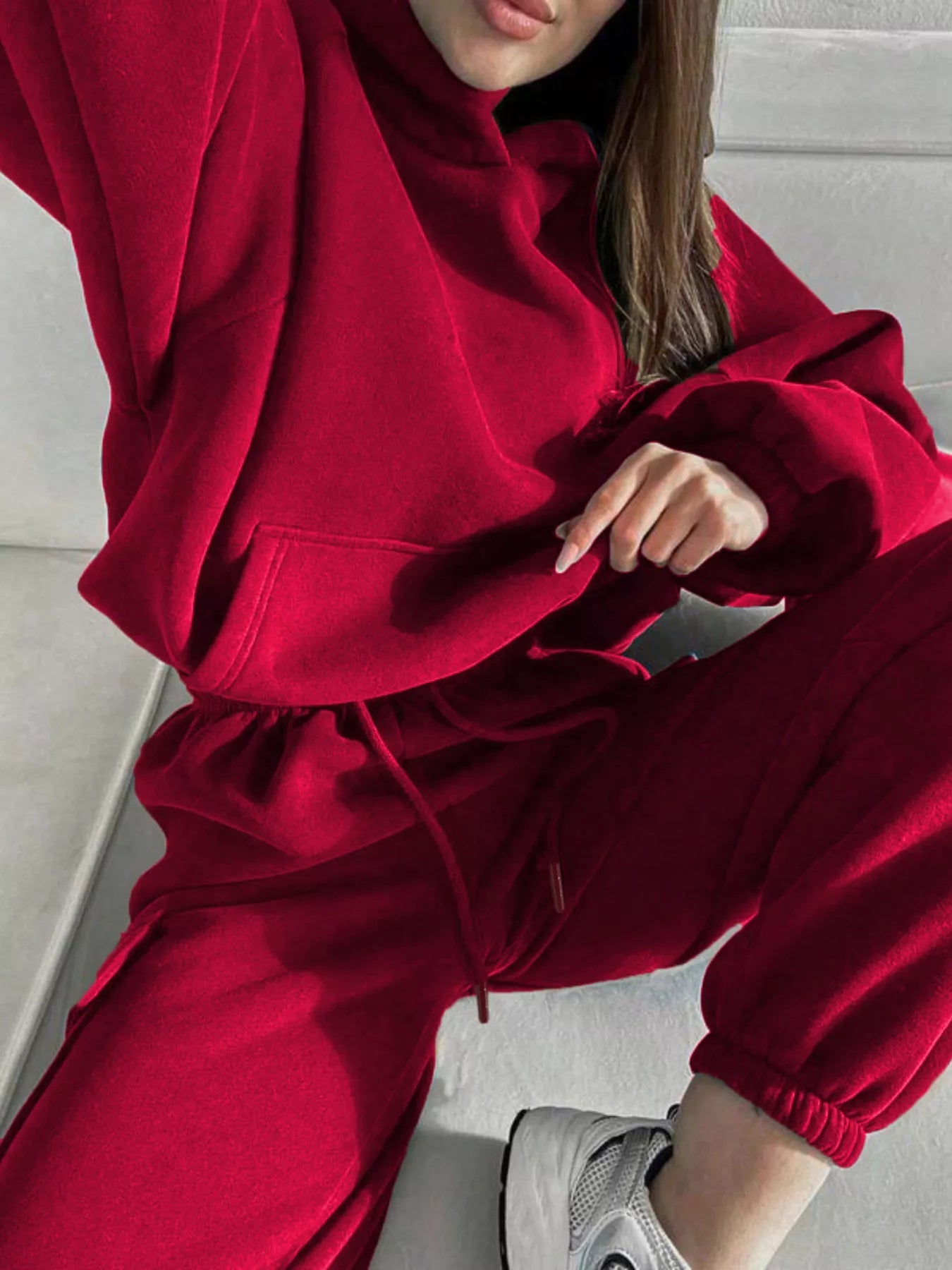 Kangaroo Pocket Hoodie and Joggers Set Trendsi