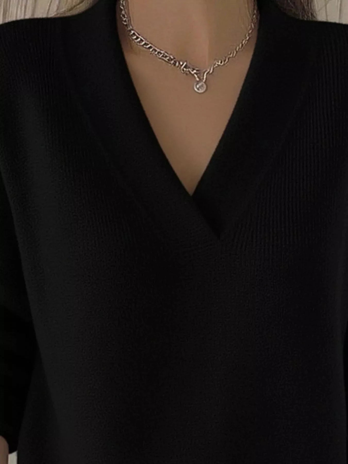 Full Size V-Neck Long Sleeve Sweater Plus Size