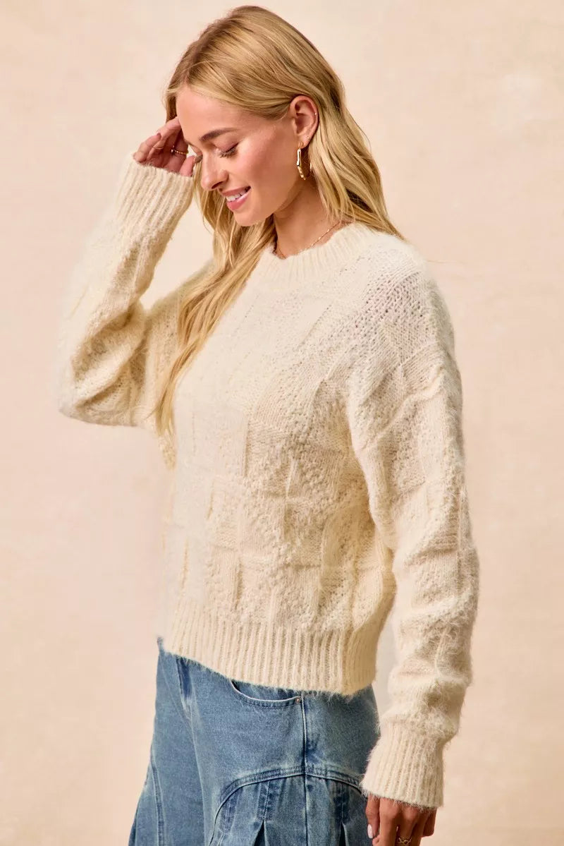 BiBi Checker Board Drop Shoulder Sweater Trendsi