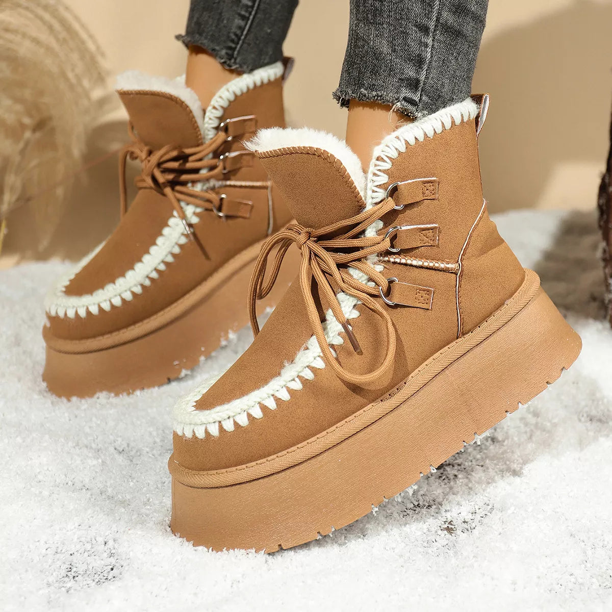 Sherpa Lined Platform Snow Boots Trendsi
