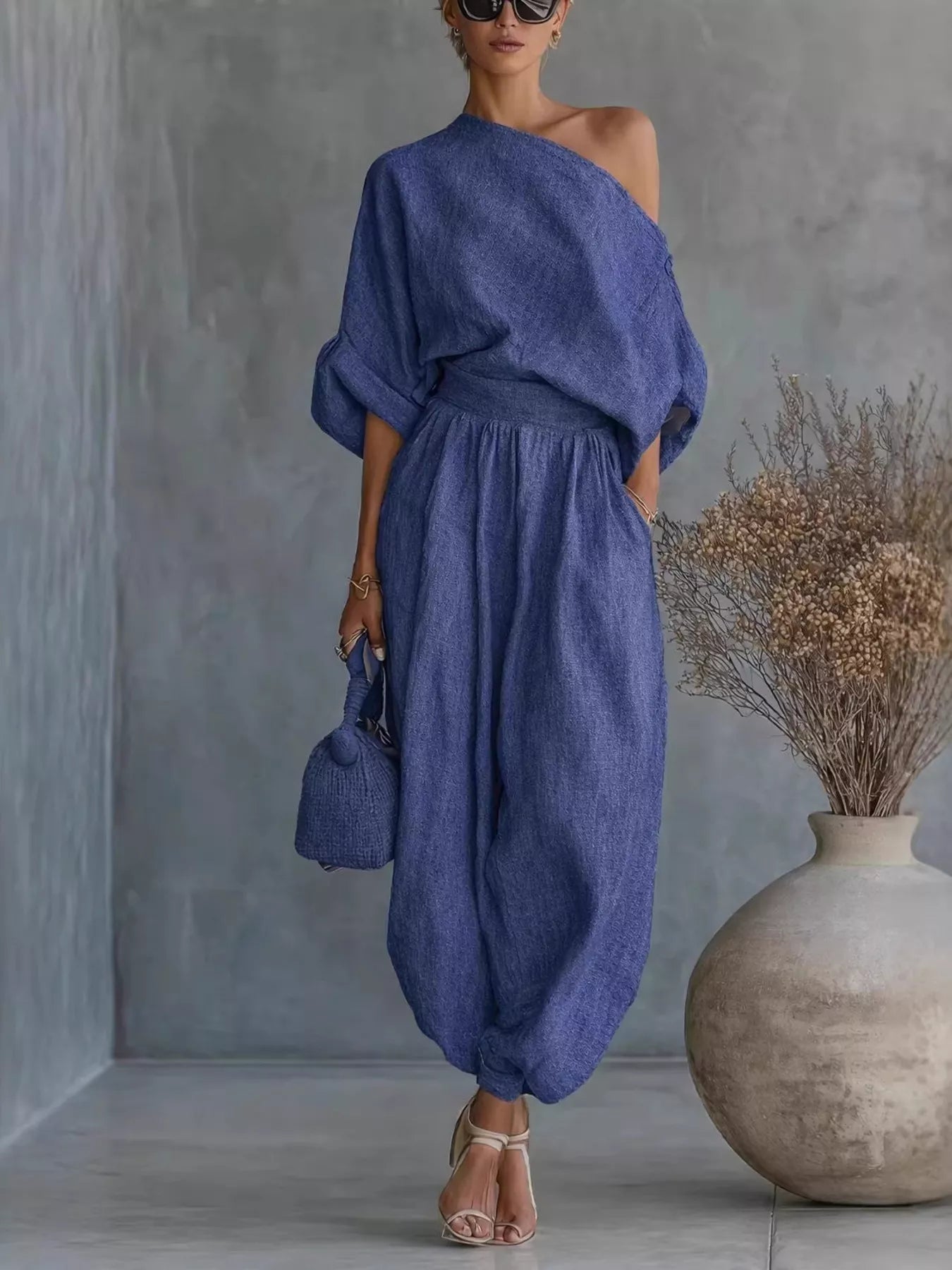 One-Shoulder Top and Joggers Set Trendsi