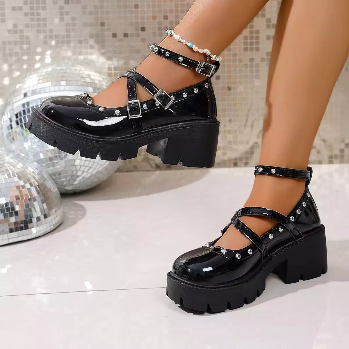 Platform Mary Jane Chunky Heel Sneakers Trendsi