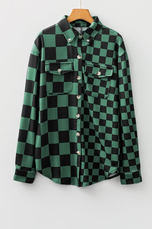 Checker Flap Pocket Button Front Shacket