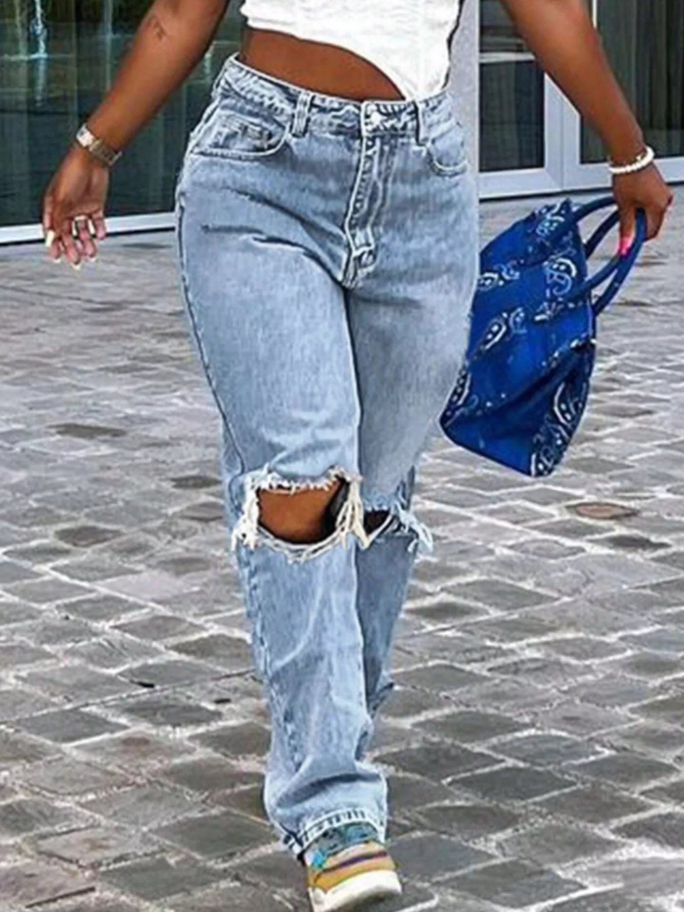 Distressed High-Waisted Jeans Trendsi