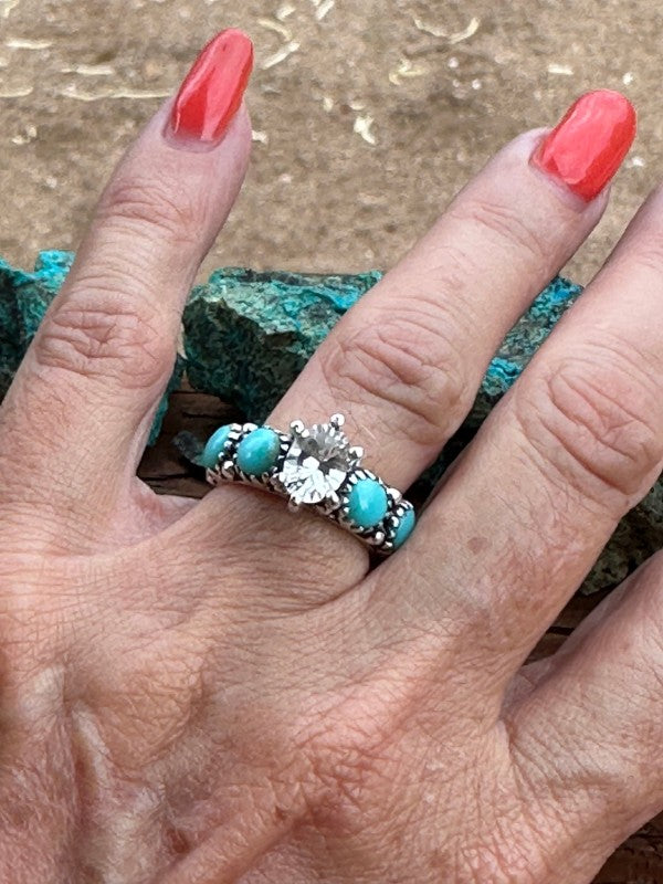 Kingman Turquoise & White Topaz Sterling Silver Fo Nizhoni Traders LLC