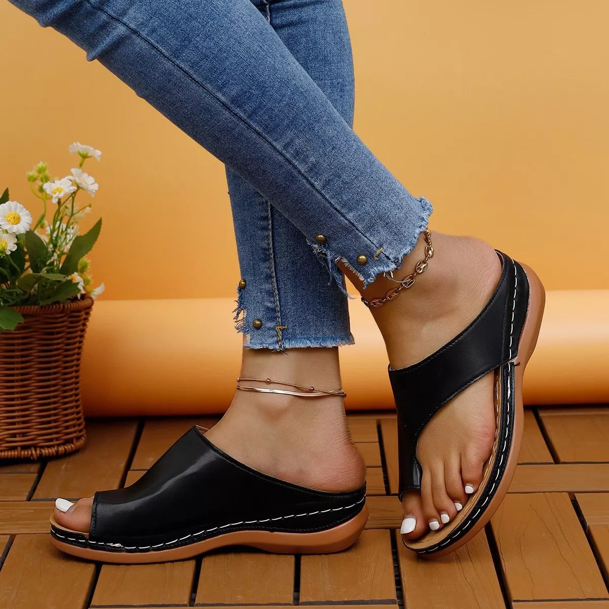 Toe Post Wedge Sandals Trendsi