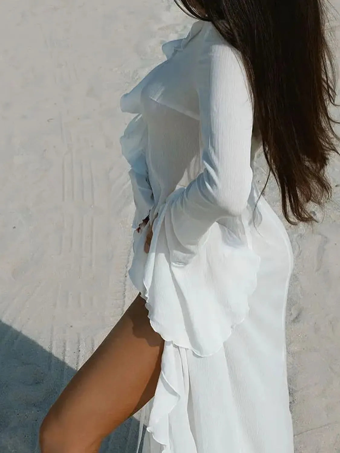 Ruffled Long Sleeve Cover-Up Dress Trendsi