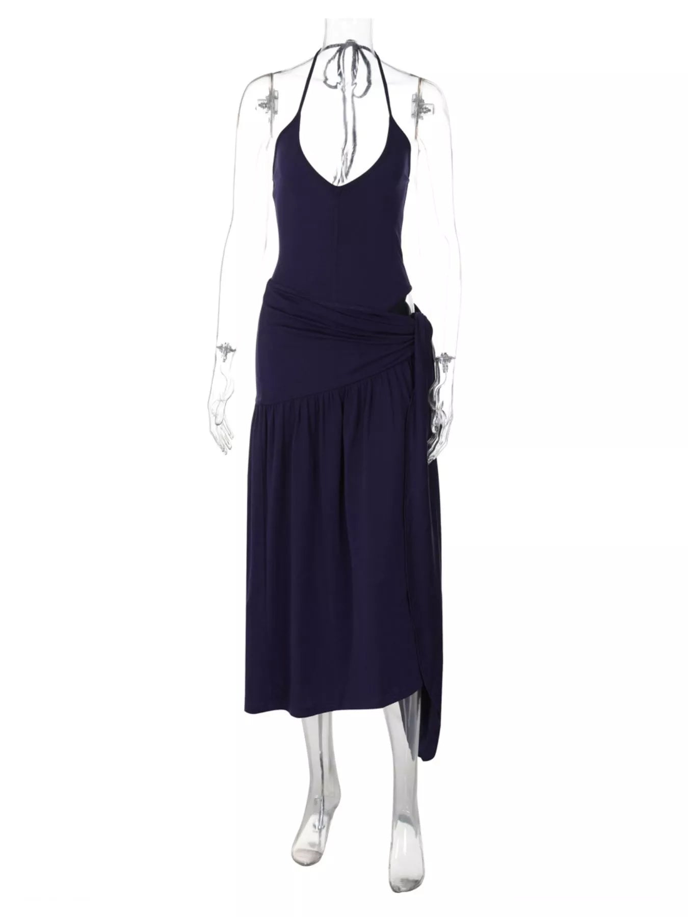 Halter Neck Ruched Bodysuit and Maxi Skirt Set Trendsi