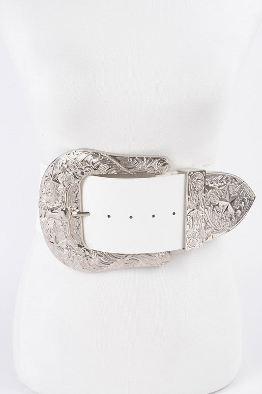 Plus Size Engraved Buckle Oversize Statement Belt Artini Accessories