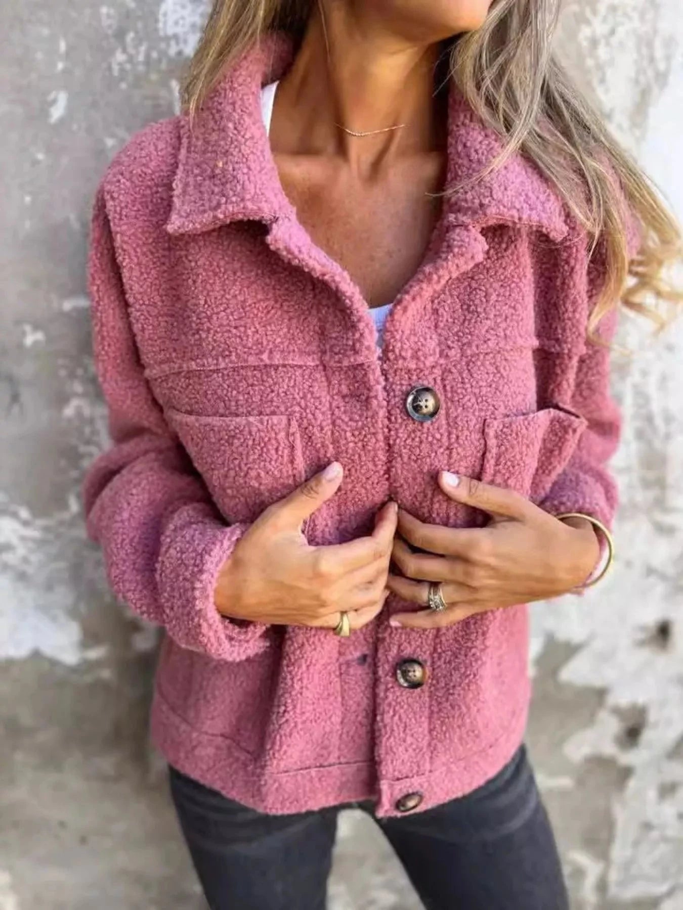 Full Size Single-Breasted Sherpa Shacket Plus Size Trendsi