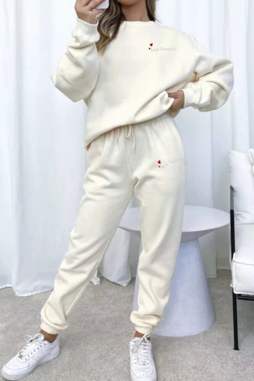 Round Neck Sweatshirt and Joggers Set Trendsi