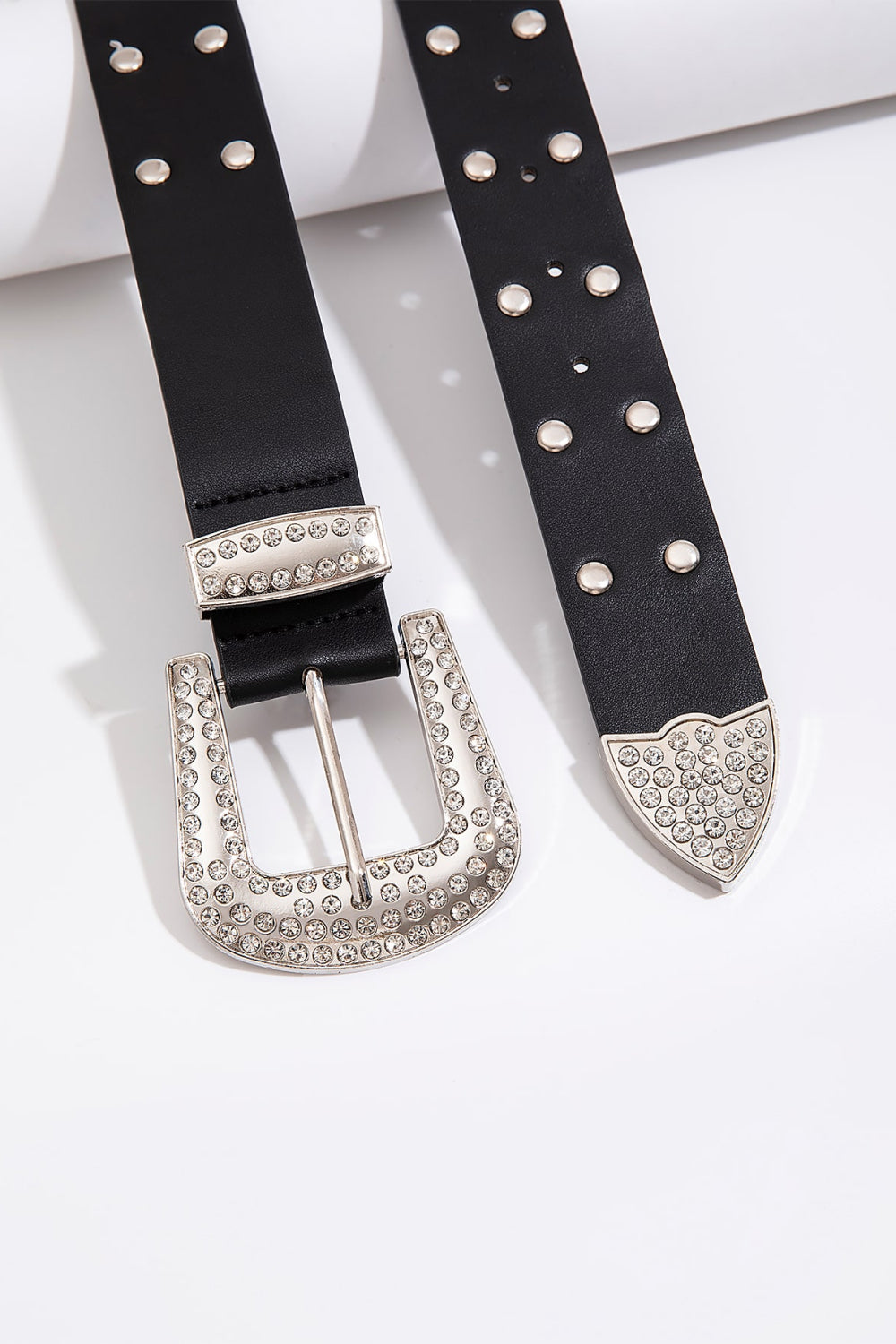 Double Row Studded PU Leather Belt Trendsi