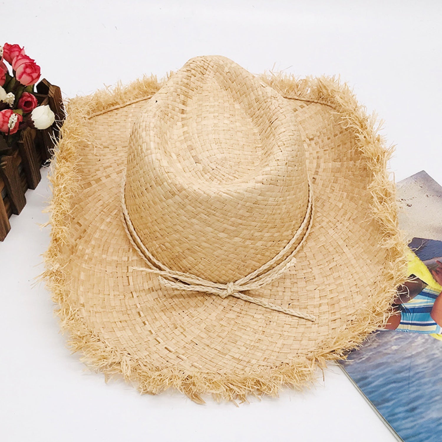 Raw Hem Wide Brim Straw Woven Hat Trendsi