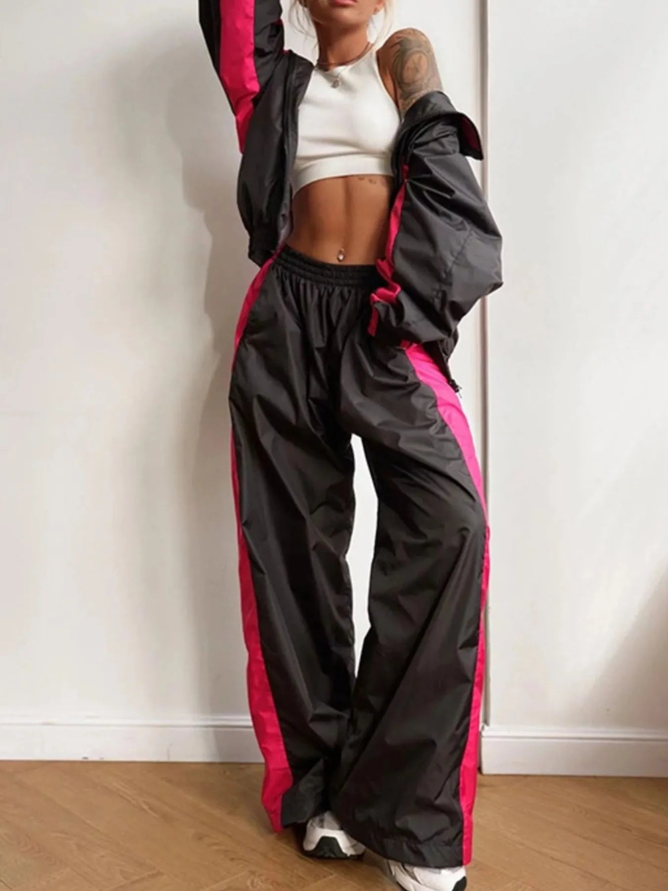 Zip Up Long Sleeve Top and Pants Set Trendsi