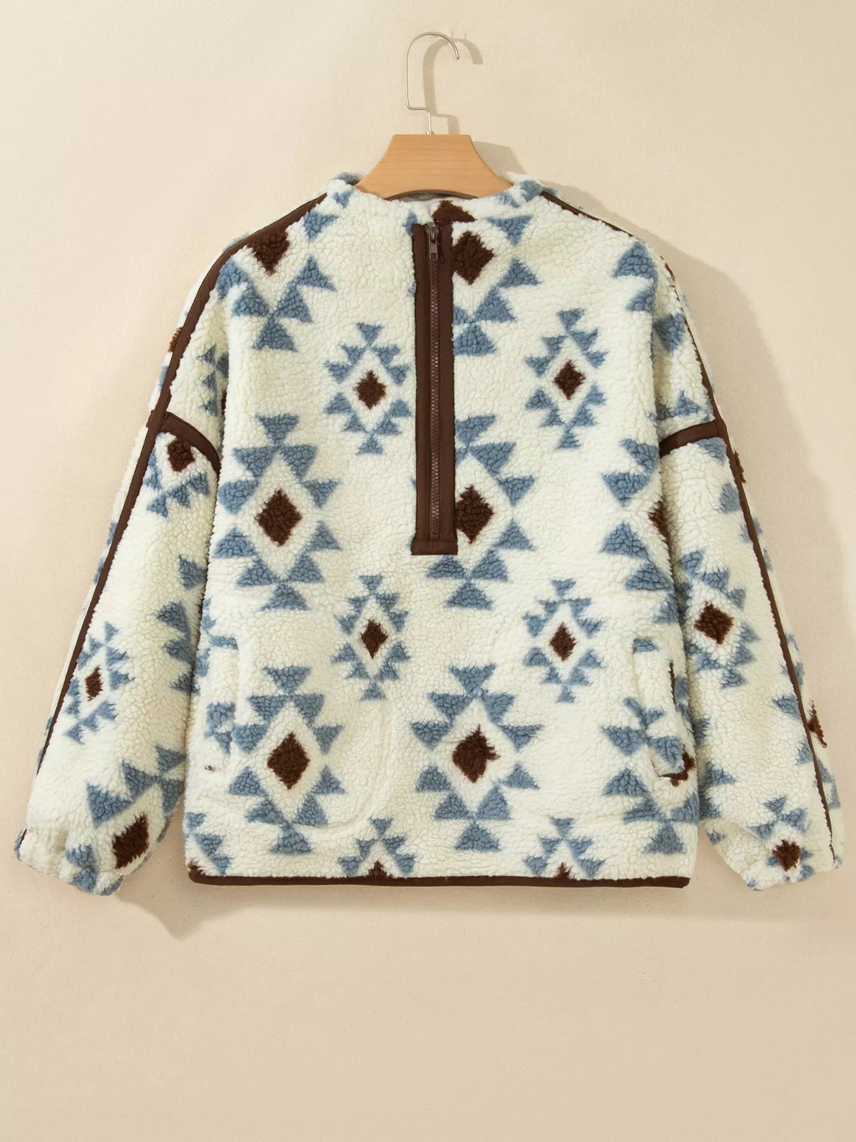 Geometric Print Sherpa Western Style Long Sleeve Sweatshirt Trendsi