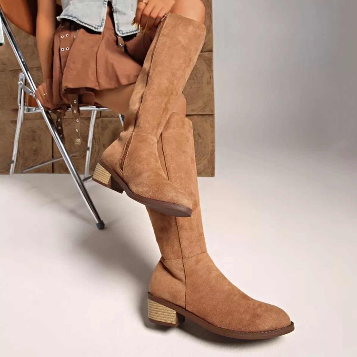 Knee-High Block Heel Boots Trendsi