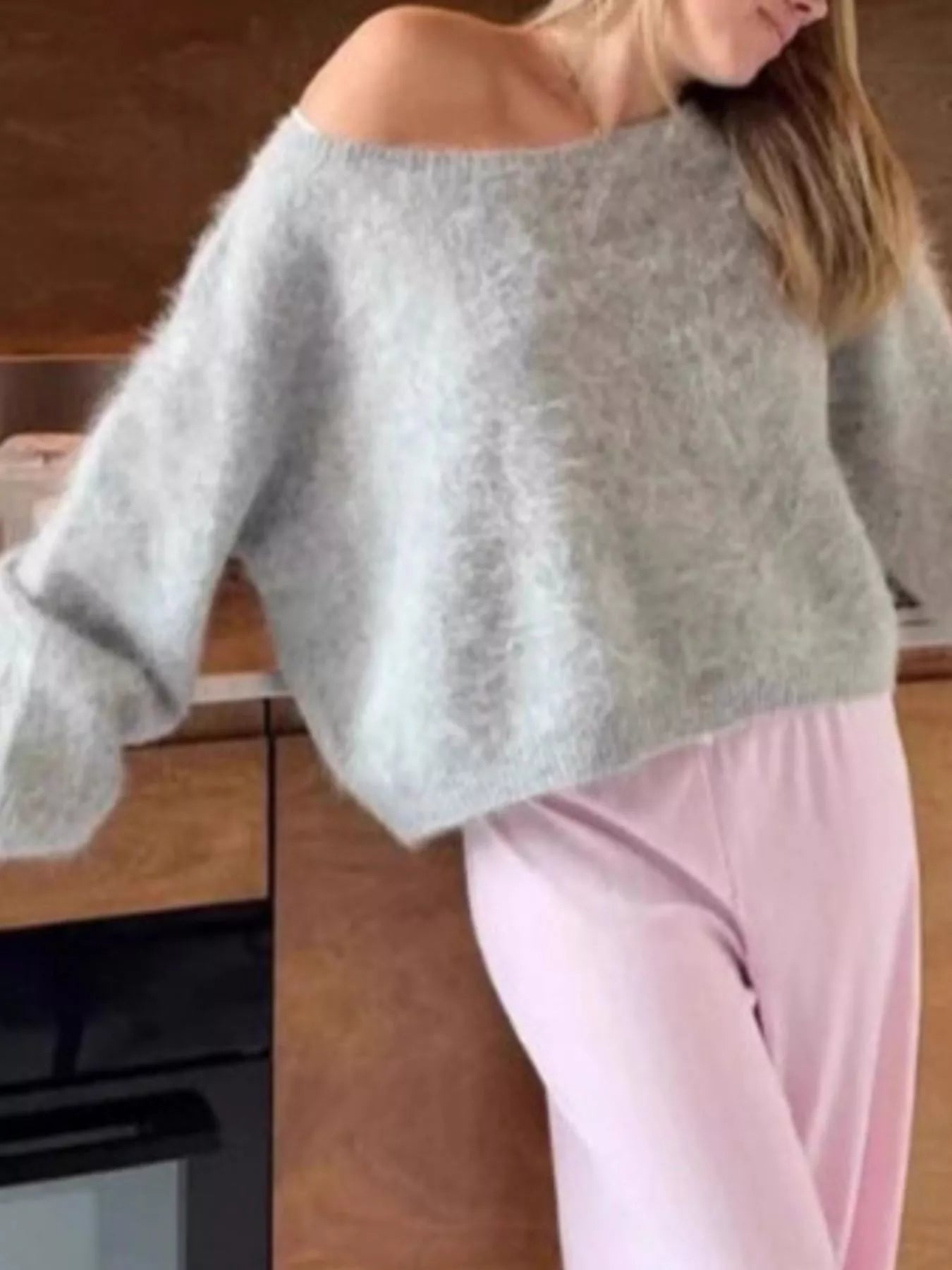 Fuzzy One Shoulder Sweater 