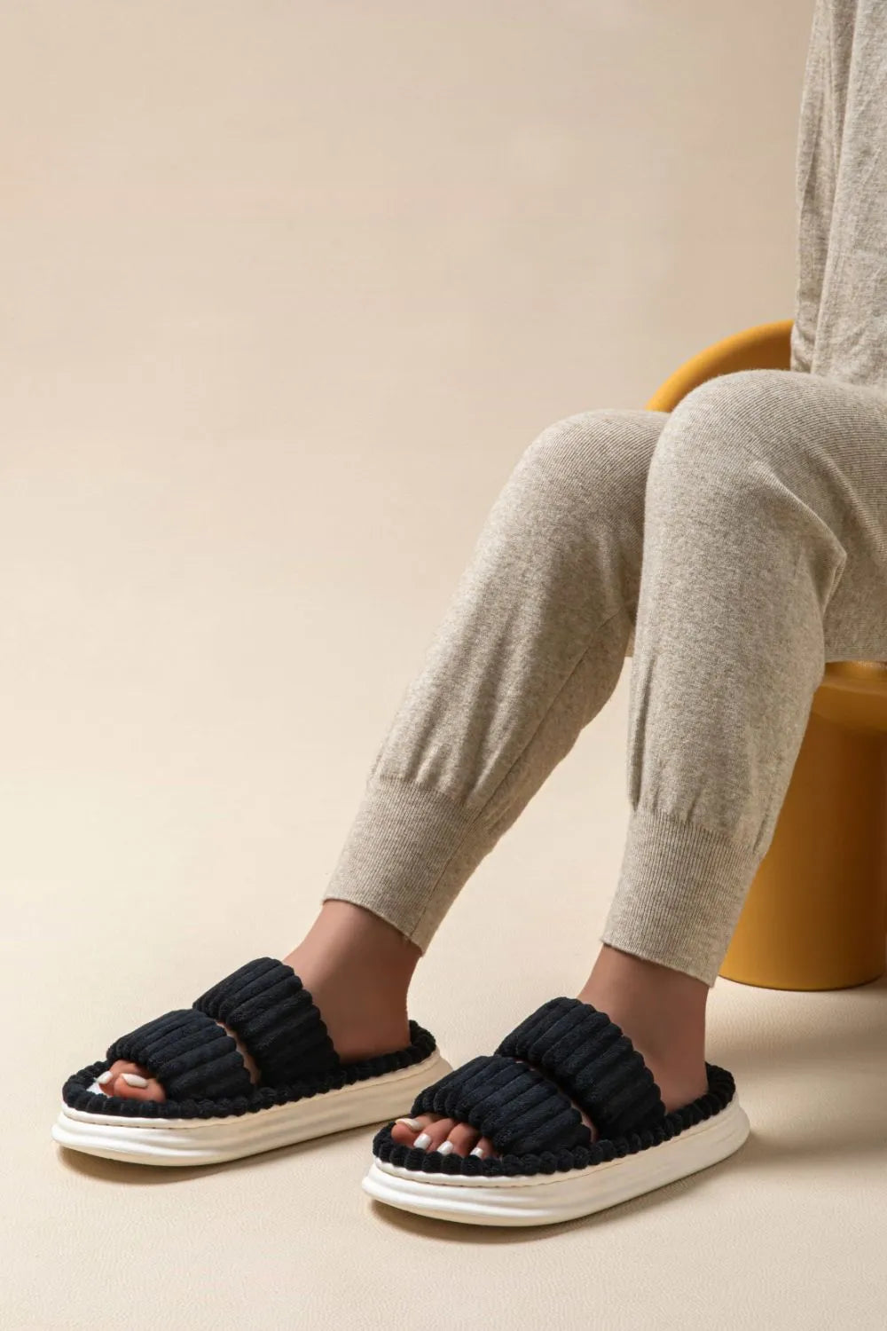Open Toe Fluff Platform Slippers Trendsi