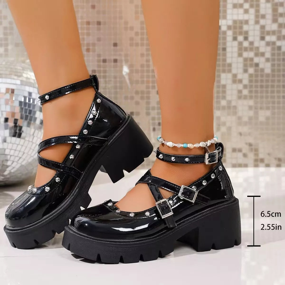 Platform Mary Jane Chunky Heel Sneakers Trendsi