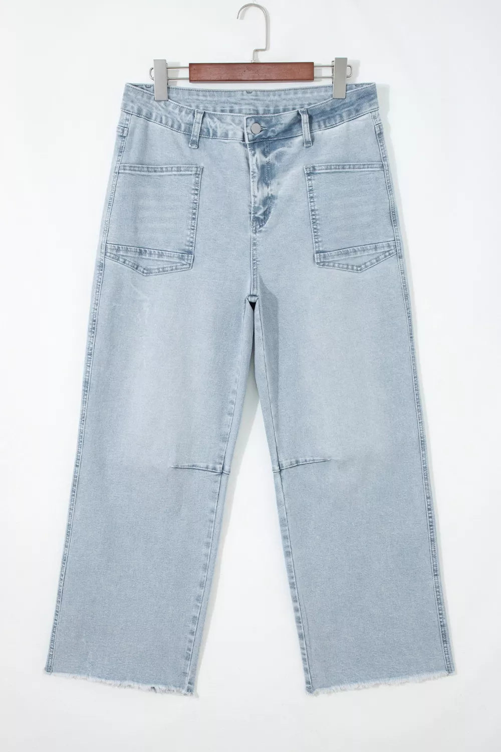 Light Wash Utility Pocket Straight Leg Jeans Trendsi