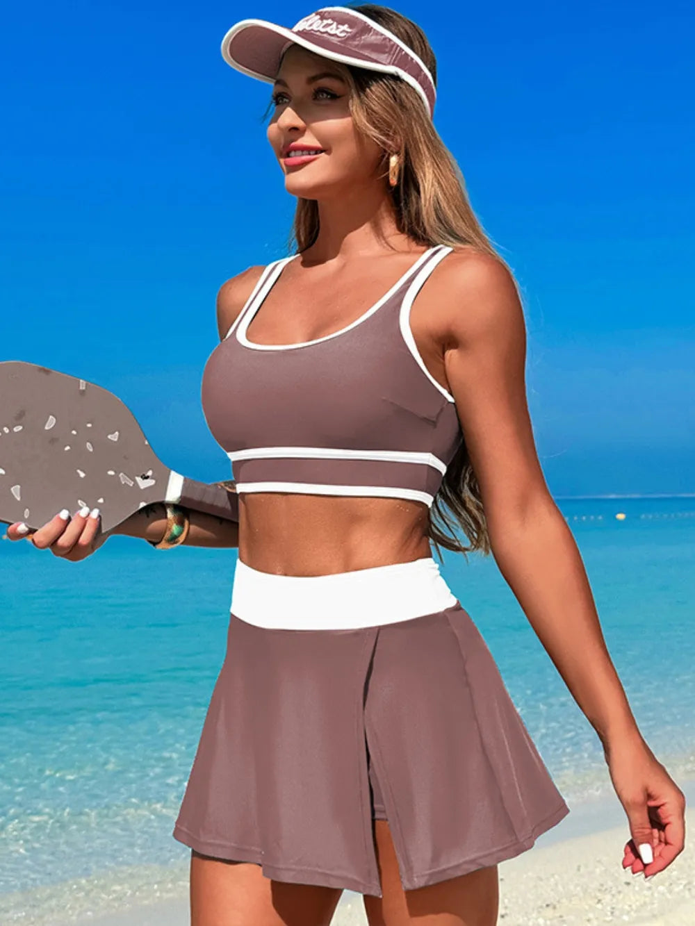 Scoop Neck Top and Skort Swim Set 